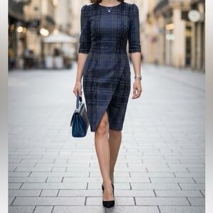 Betsey Johnson Blue Gray Plaid Asymmetrical Dress Size 4